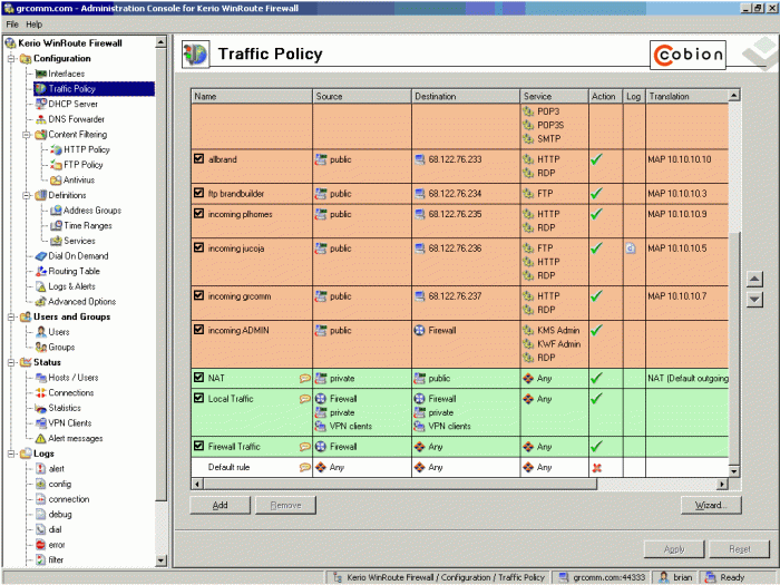 Kerio control firewall server network